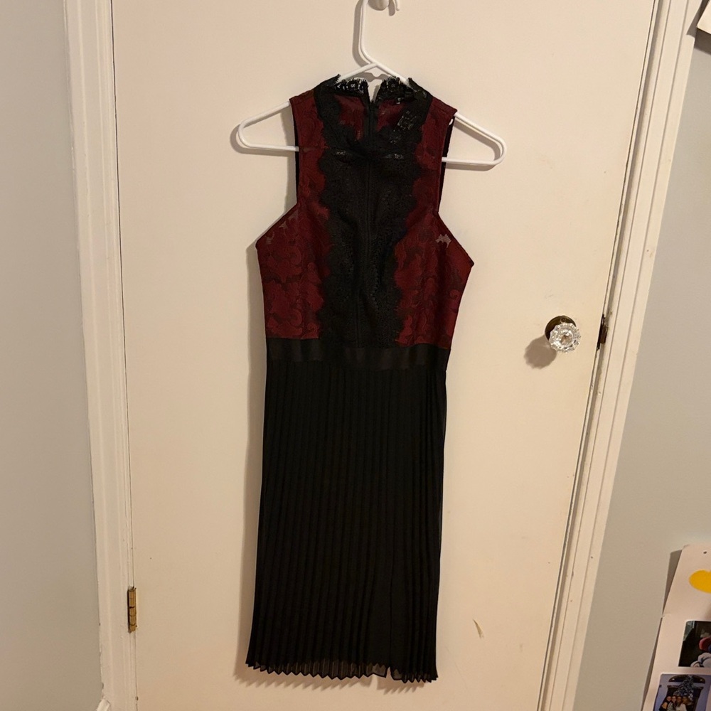 Express Black and Red Midi Dress with pleats
